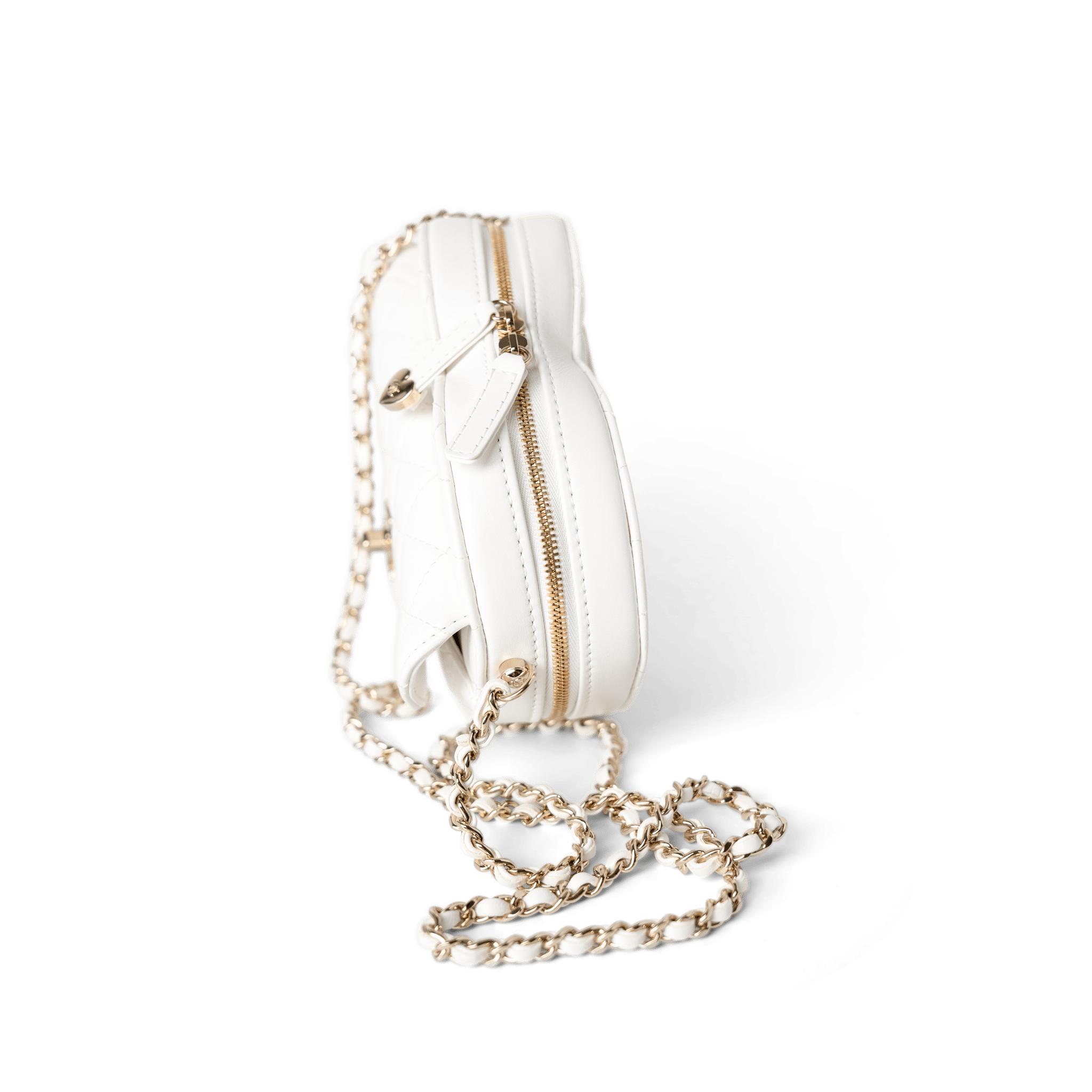 CHANEL Handbag Seasonal Bag / White 22S White Lambskin Quilted Large Heart Bag Light Gold Hardware - Redeluxe