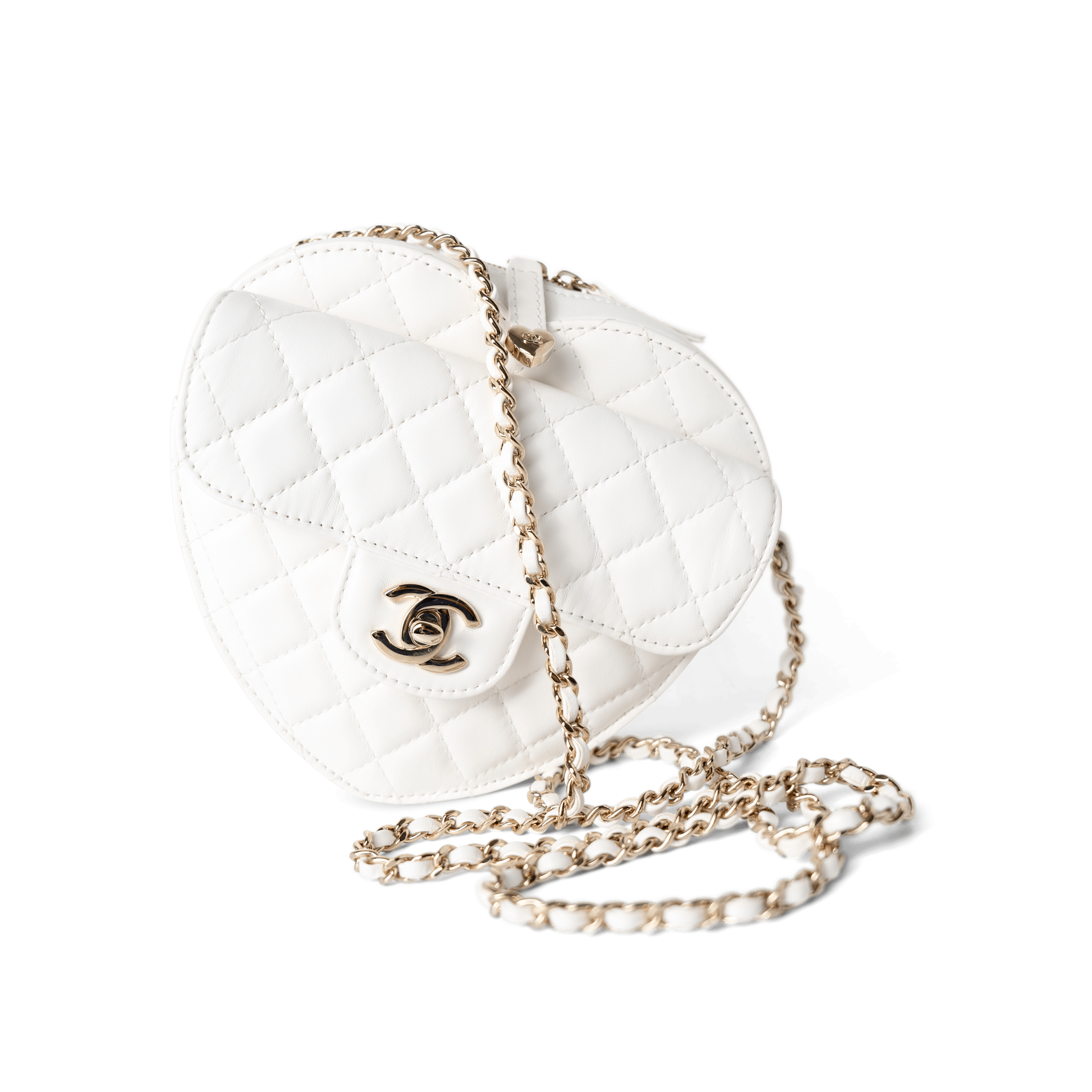 CHANEL Handbag Seasonal Bag / White 22S White Lambskin Quilted Large Heart Bag Light Gold Hardware - Redeluxe