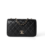 CHANEL Handbag Seasonal / Black 23A Black Lambskin Quilted Full Flap Bag Light Gols Hardware - Redeluxe