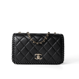 CHANEL Handbag Seasonal / Black 23A Black Lambskin Quilted Full Flap Bag Light Gols Hardware - Redeluxe