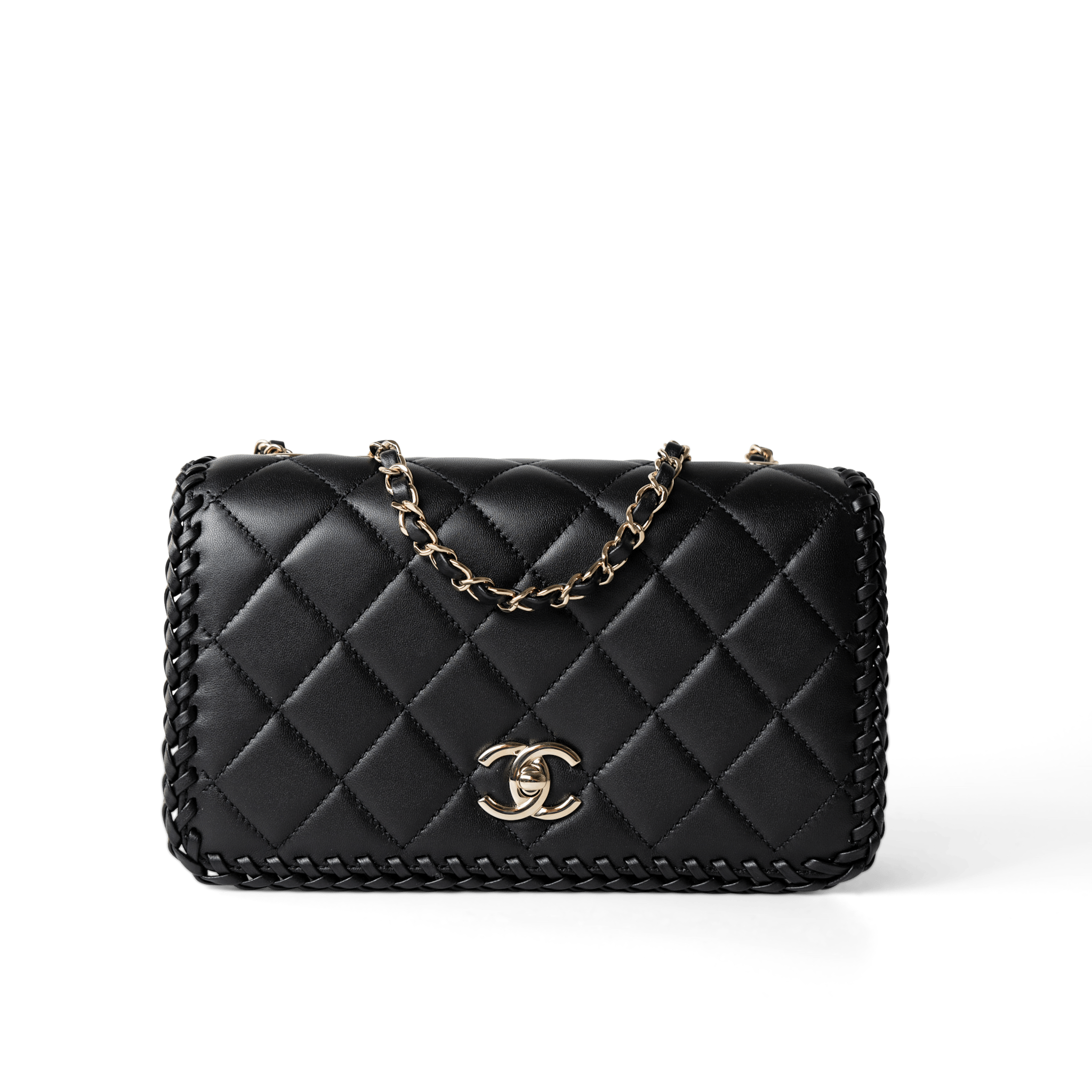 CHANEL Handbag Seasonal / Black 23A Black Lambskin Quilted Full Flap Bag Light Gols Hardware - Redeluxe