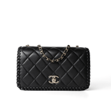 CHANEL Handbag Seasonal / Black 23A Black Lambskin Quilted Full Flap Bag Light Gols Hardware - Redeluxe