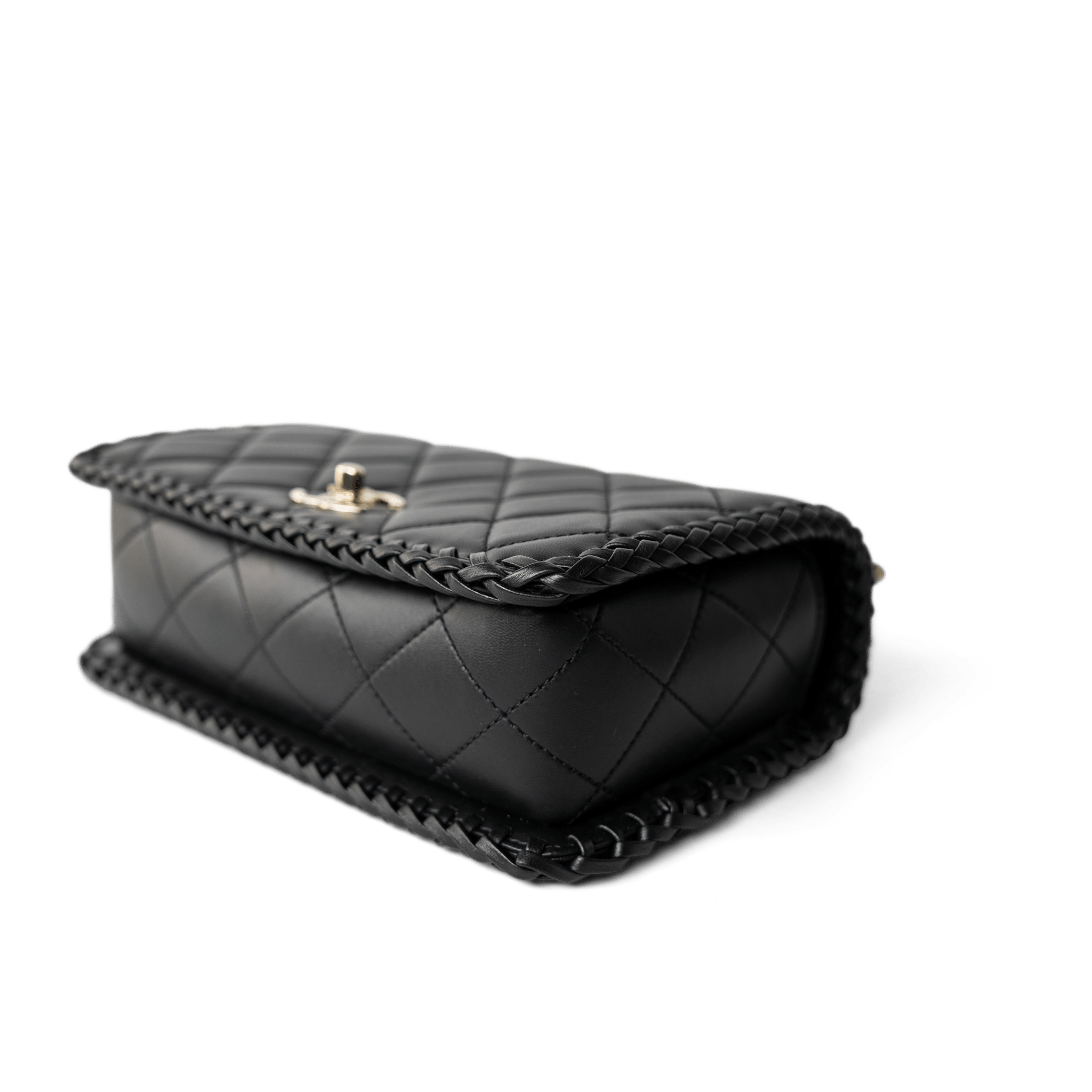 CHANEL Handbag Seasonal / Black 23A Black Lambskin Quilted Full Flap Bag Light Gols Hardware - Redeluxe