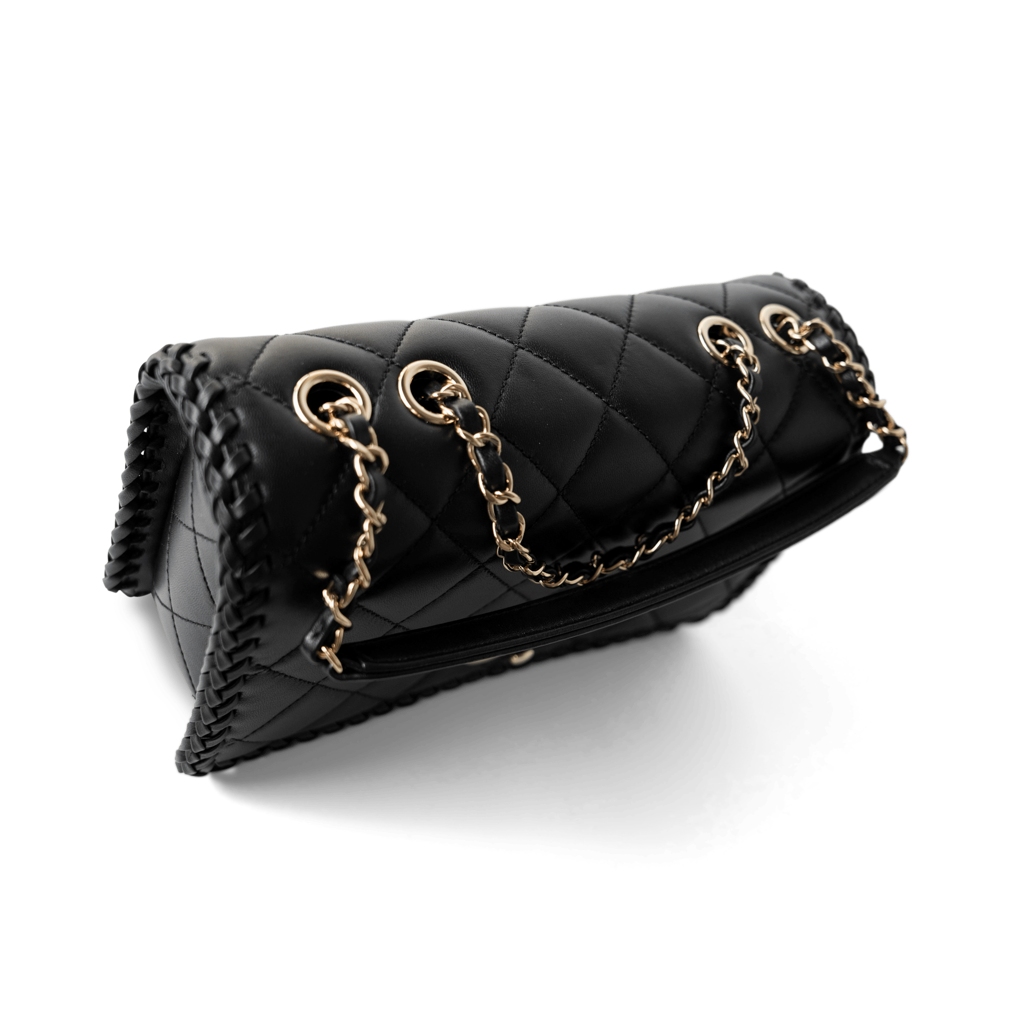 CHANEL Handbag Seasonal / Black 23A Black Lambskin Quilted Full Flap Bag Light Gols Hardware - Redeluxe