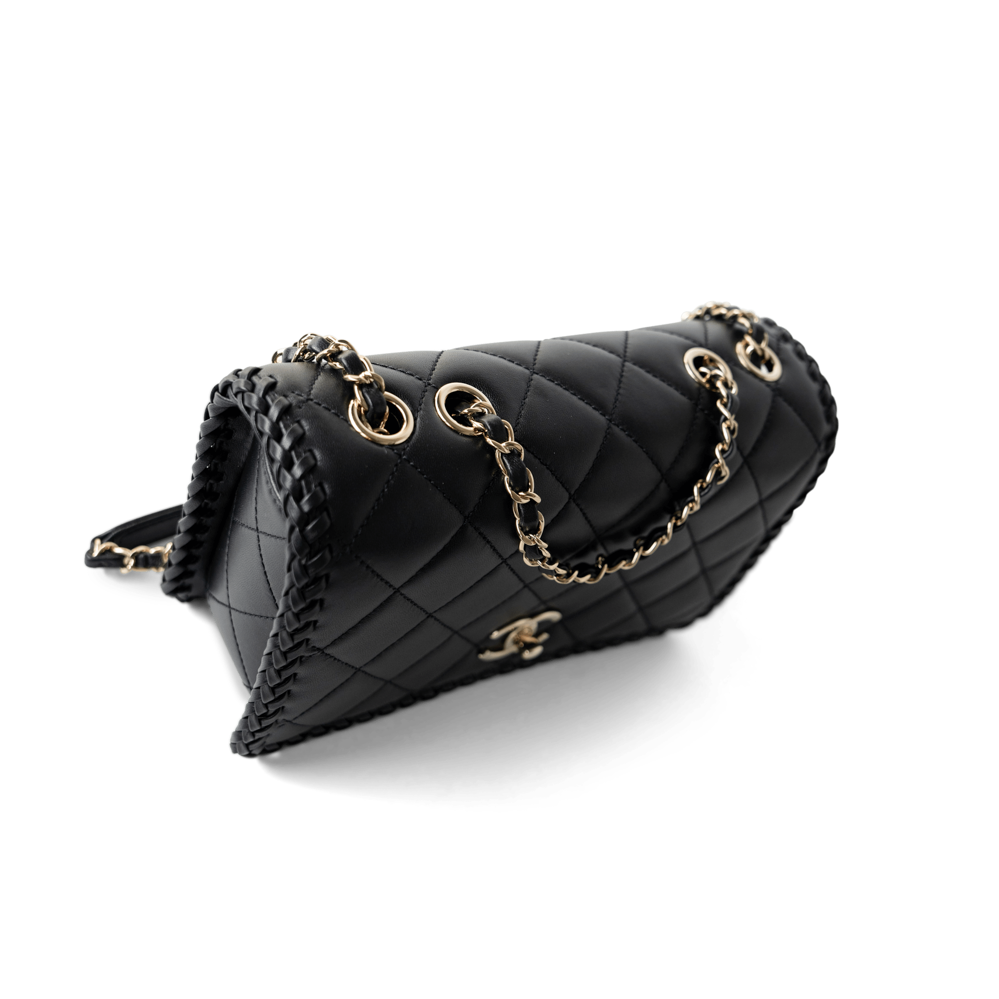 CHANEL Handbag Seasonal / Black 23A Black Lambskin Quilted Full Flap Bag Light Gols Hardware - Redeluxe