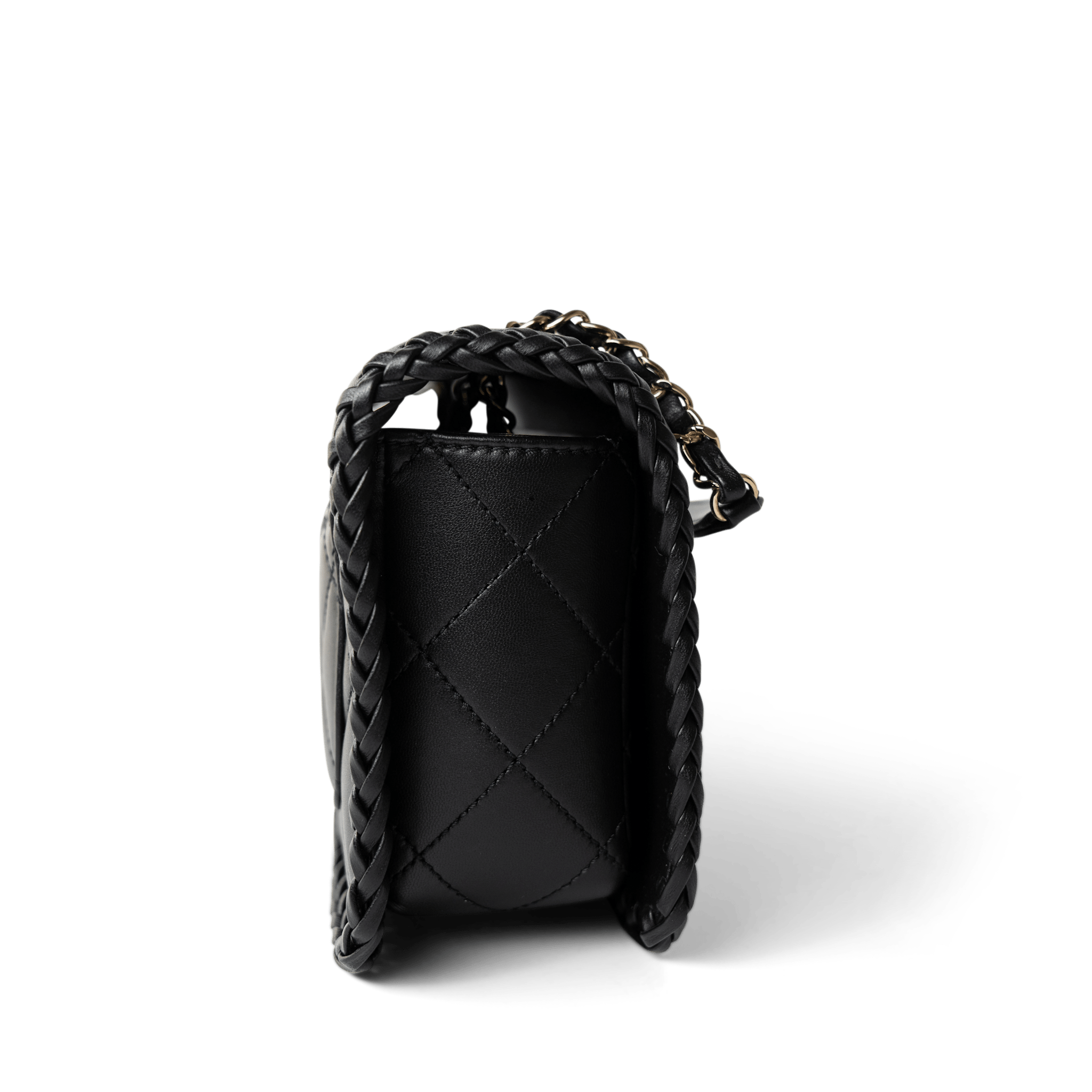 CHANEL Handbag Seasonal / Black 23A Black Lambskin Quilted Full Flap Bag Light Gols Hardware - Redeluxe