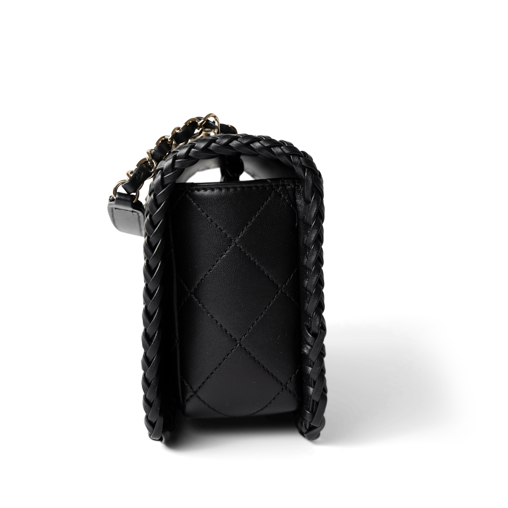 CHANEL Handbag Seasonal / Black 23A Black Lambskin Quilted Full Flap Bag Light Gols Hardware - Redeluxe