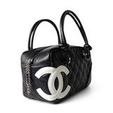 CHANEL Handbag Seasonal / Black Black Calfskin Quilted Small Cambon Bowler Silver Hardware (Pink Interior) - Redeluxe