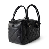 CHANEL Handbag Seasonal / Black Black Calfskin Quilted Small Cambon Bowler Silver Hardware (Pink Interior) - Redeluxe