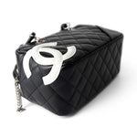 CHANEL Handbag Seasonal / Black Black Calfskin Quilted Small Cambon Bowler Silver Hardware (Pink Interior) - Redeluxe