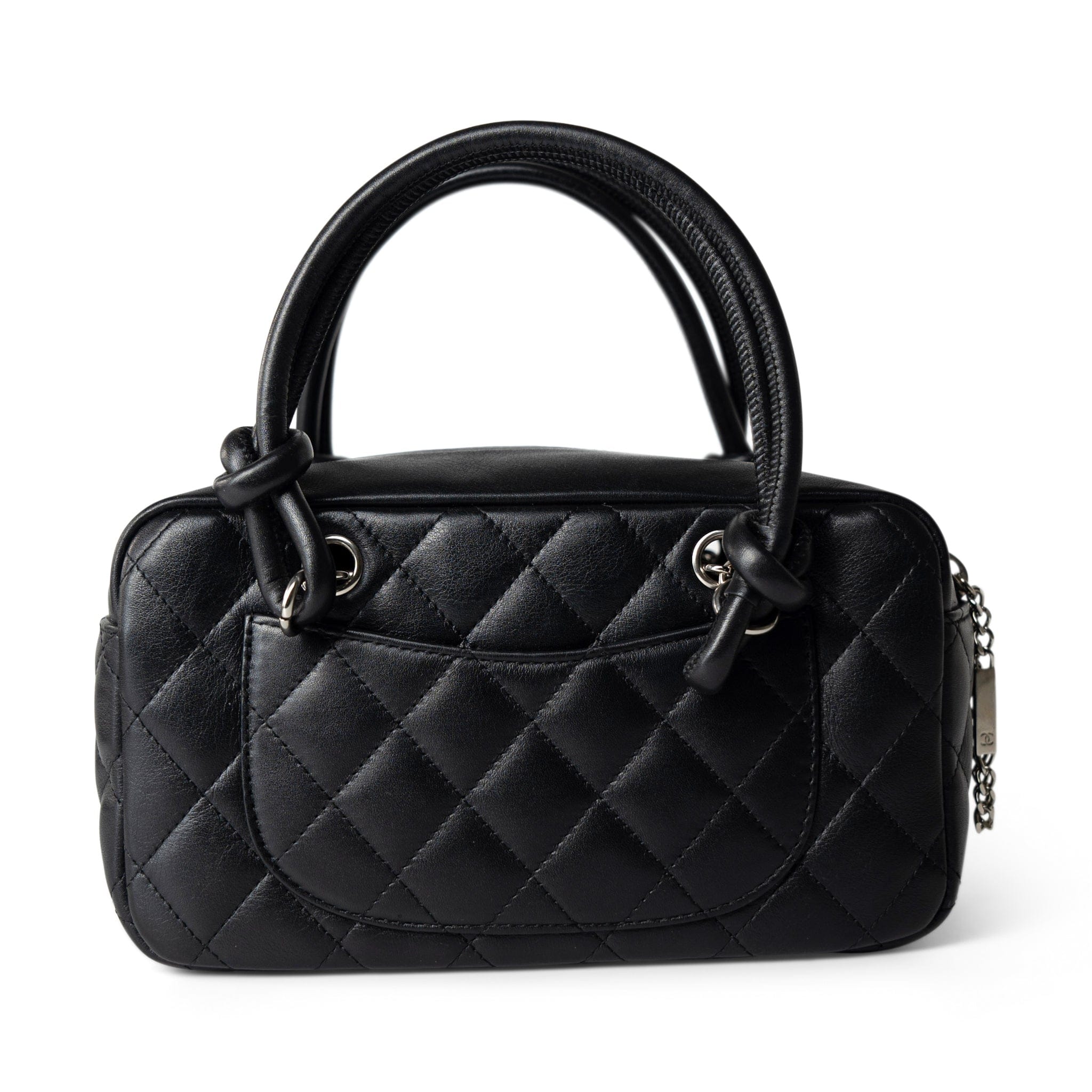 CHANEL Handbag Seasonal / Black Black Calfskin Quilted Small Cambon Bowler Silver Hardware (Pink Interior) - Redeluxe