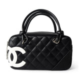 CHANEL Handbag Seasonal / Black Black Calfskin Quilted Small Cambon Bowler Silver Hardware (Pink Interior) - Redeluxe