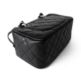 CHANEL Handbag Seasonal / Black Black Calfskin Quilted Small Cambon Bowler Silver Hardware (Pink Interior) - Redeluxe