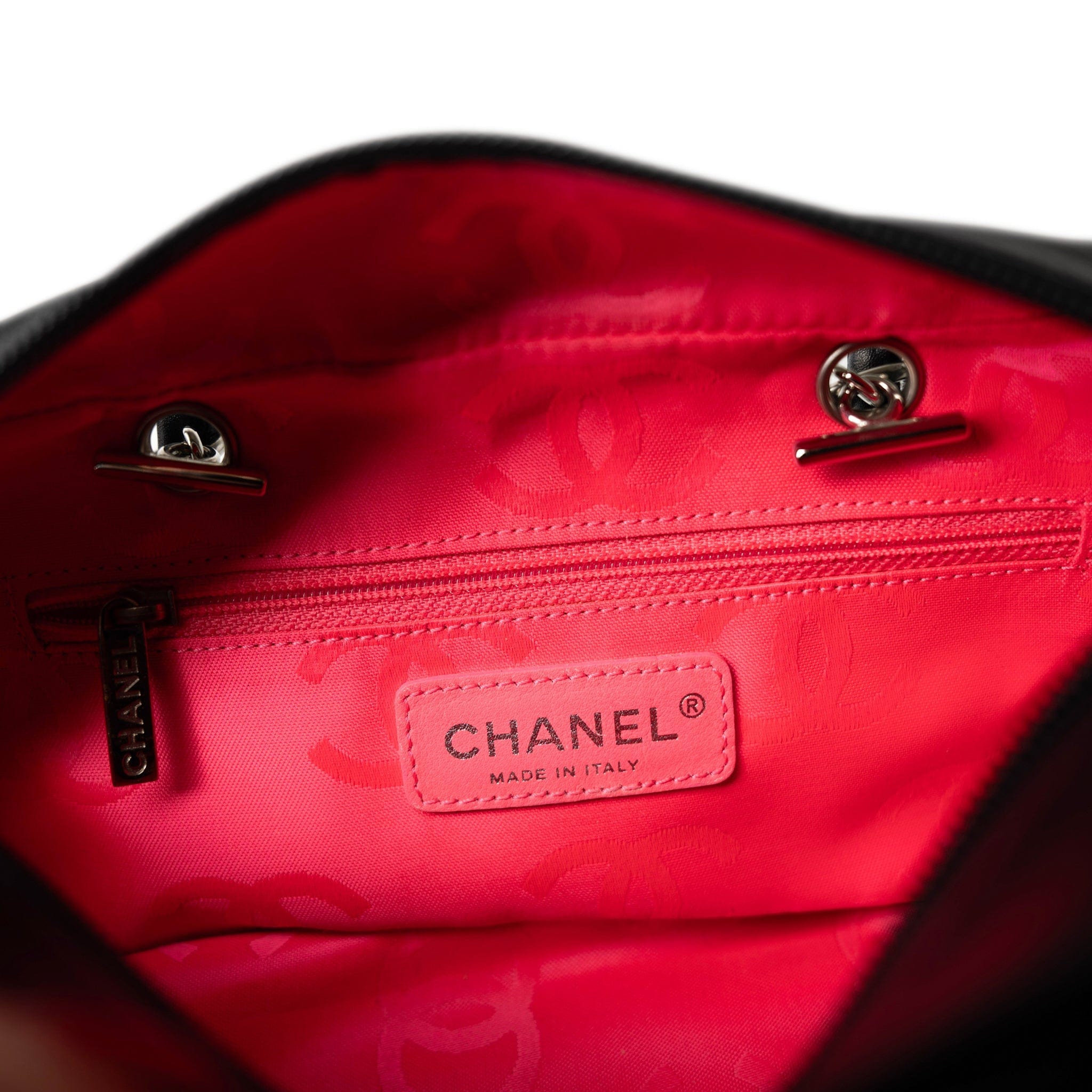 CHANEL Handbag Seasonal / Black Black Calfskin Quilted Small Cambon Bowler Silver Hardware (Pink Interior) - Redeluxe