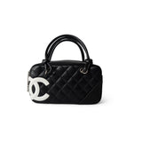 CHANEL Handbag Seasonal / Black Black Calfskin Quilted Small Cambon Bowler Silver Hardware (Pink Interior) - Redeluxe