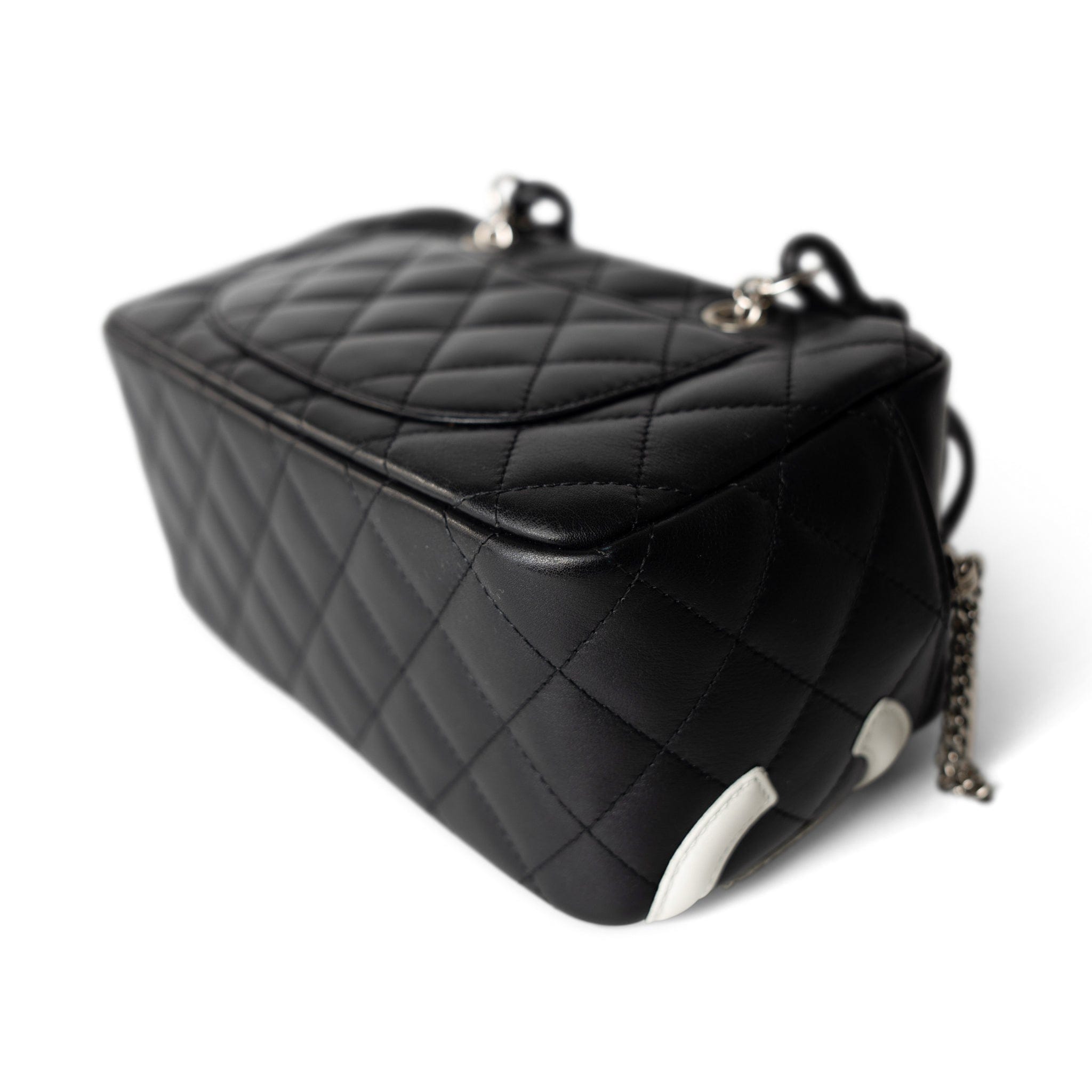 CHANEL Handbag Seasonal / Black Black Calfskin Quilted Small Cambon Bowler Silver Hardware (Pink Interior) - Redeluxe