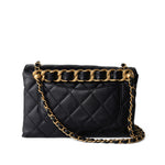 CHANEL Handbag Seasonal / Black Black Lambskin Quilted Chain Infinity Single Flap Antique Gold Hardware - Redeluxe