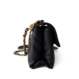 CHANEL Handbag Seasonal / Black Black Lambskin Quilted Chain Infinity Single Flap Antique Gold Hardware - Redeluxe