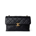 CHANEL Handbag Seasonal / Black Black Lambskin Quilted Chain Infinity Single Flap Antique Gold Hardware - Redeluxe