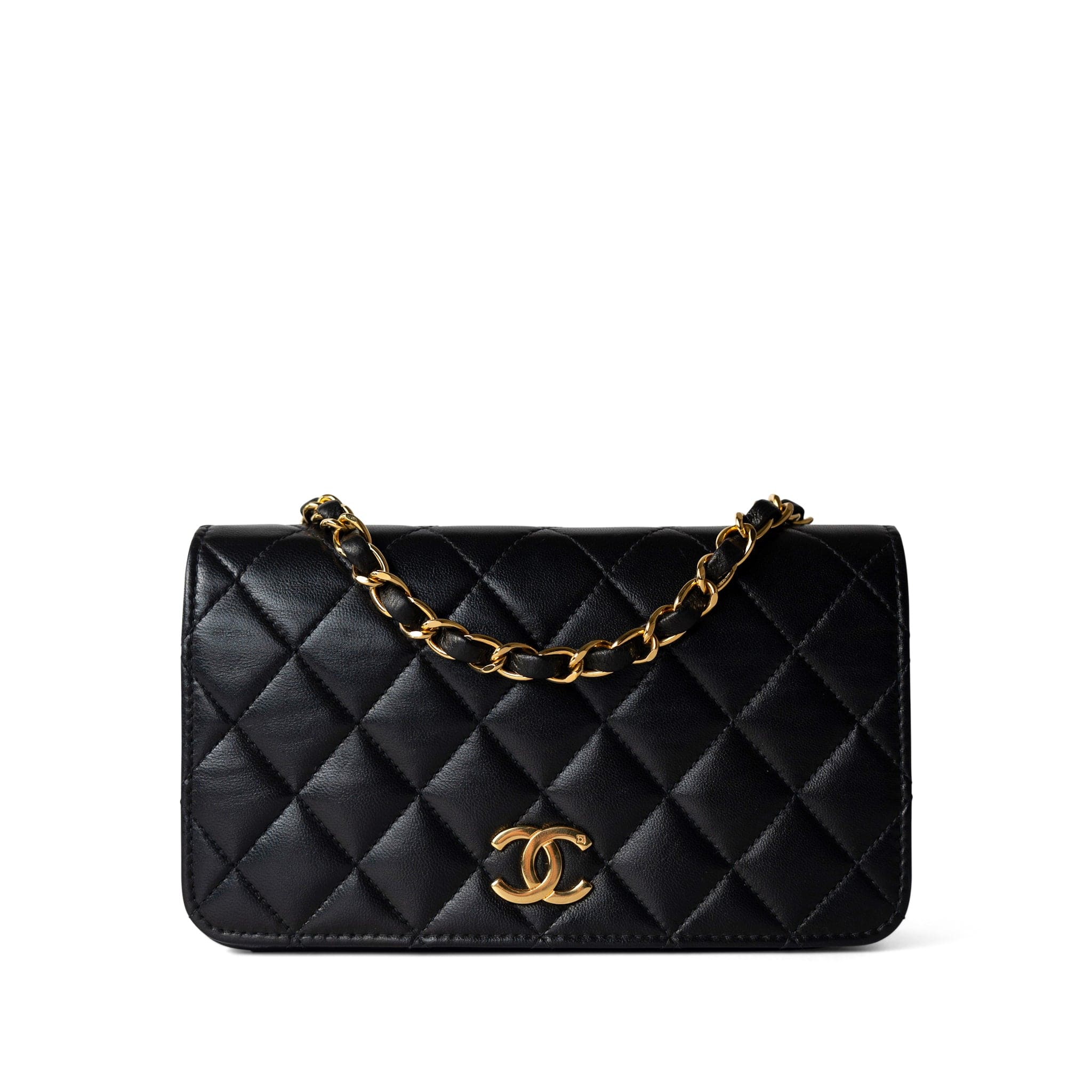 CHANEL Handbag Seasonal / Black Vintage Black Lambskin Quilted Mini Full Flap Bag Gold Hardware - Redeluxe