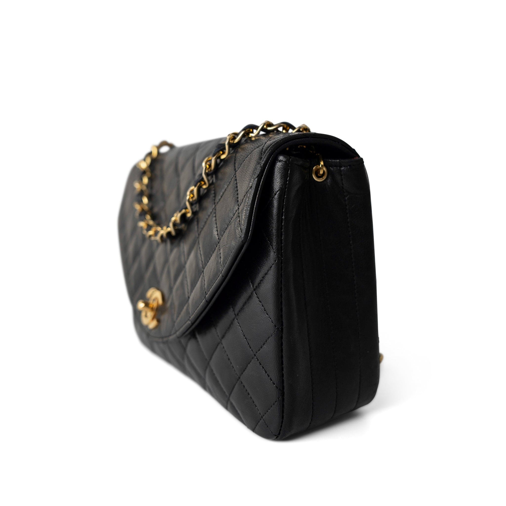 CHANEL Handbag Seasonal / Black Vintage Black Lambskin Quilted Rounded Flap Gold Hardware - Redeluxe