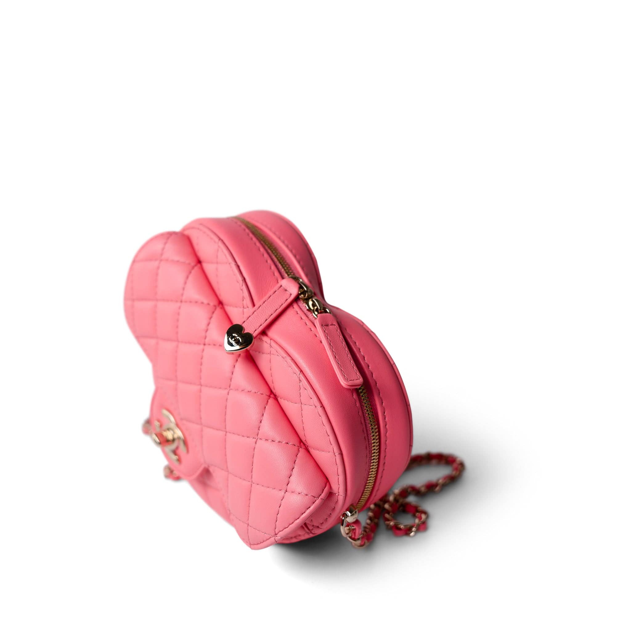 CHANEL Handbag Seasonal / Pink 22S Pink Lambskin Quilted Large Heart Bag Light Gold Hardware - Redeluxe