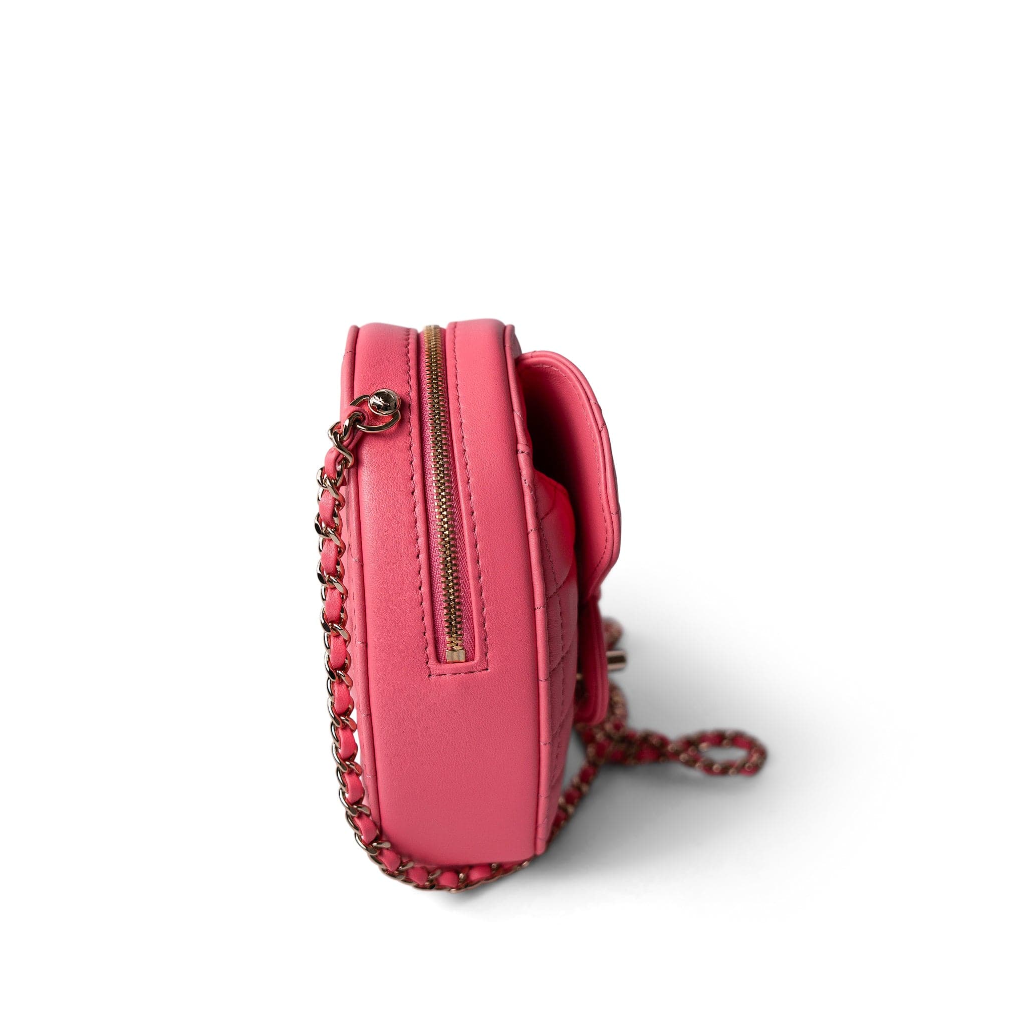 CHANEL Handbag Seasonal / Pink 22S Pink Lambskin Quilted Large Heart Bag Light Gold Hardware - Redeluxe