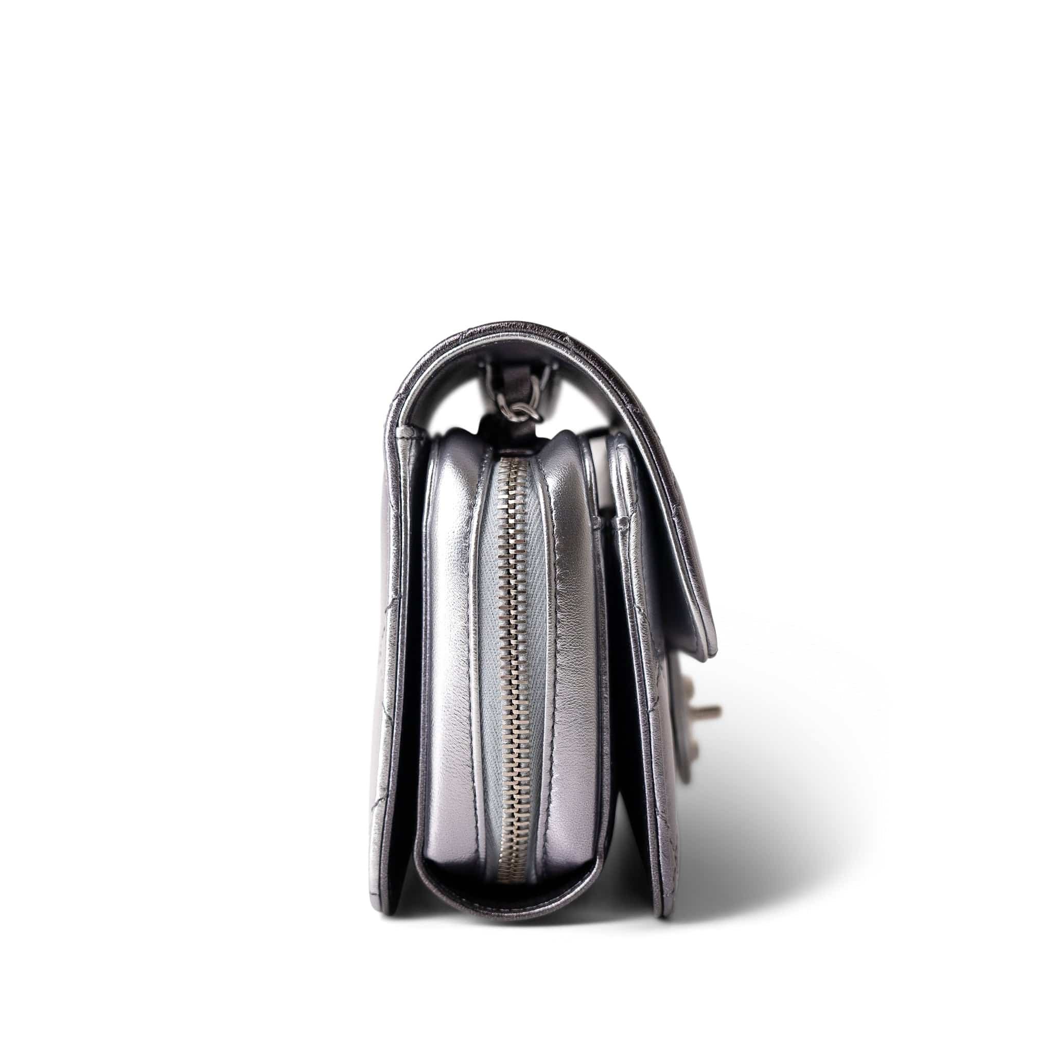 CHANEL Handbag Silver Like a Wallet Flap Bag Gradient Quilted Metallic Lambskin Silver Hardware - Redeluxe