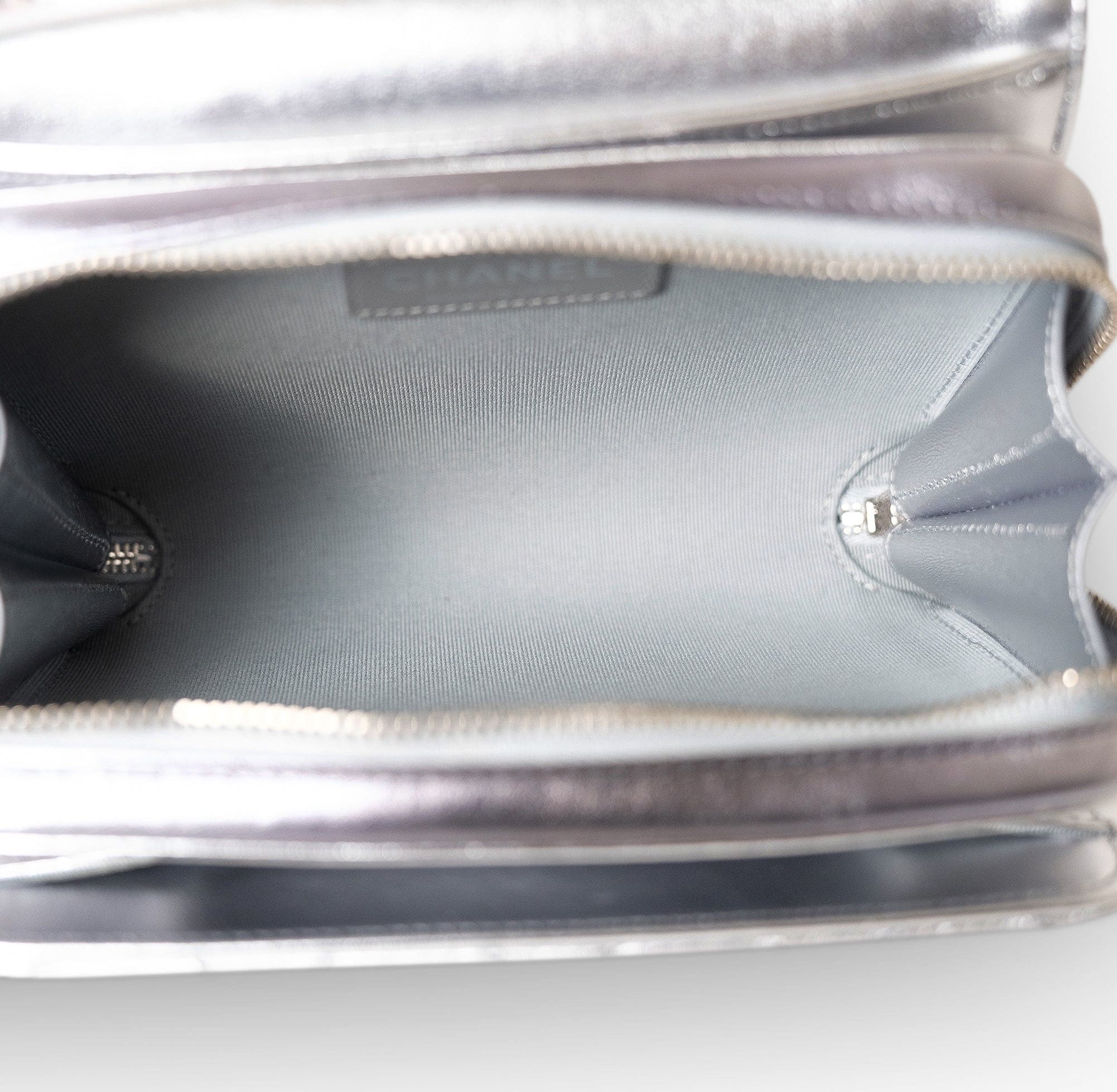 CHANEL Handbag Silver Like a Wallet Flap Bag Gradient Quilted Metallic Lambskin Silver Hardware - Redeluxe
