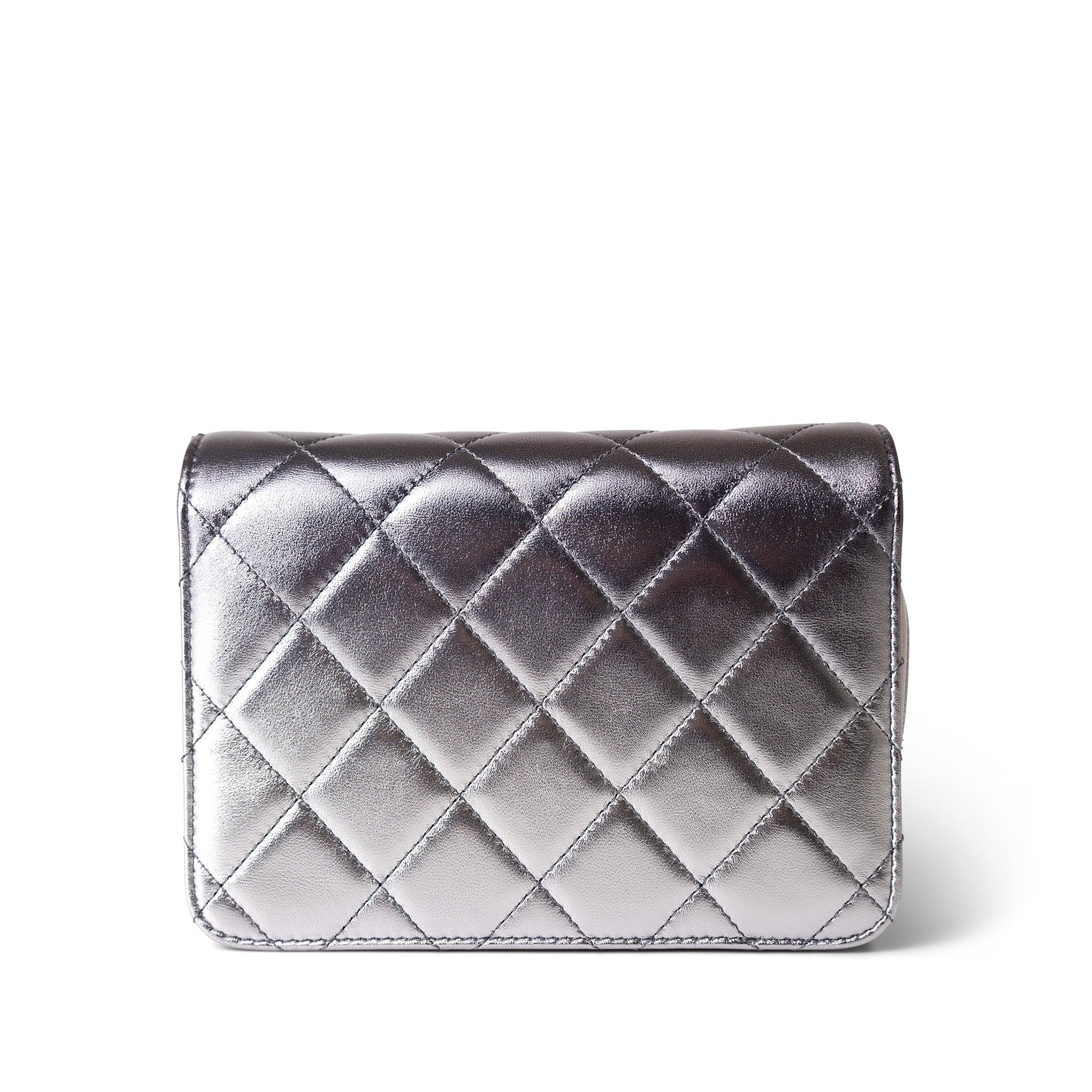 CHANEL Handbag Silver Like a Wallet Flap Bag Gradient Quilted Metallic Lambskin Silver Hardware - Redeluxe
