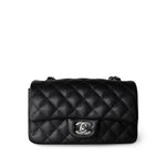 CHANEL Handbag Single flap / Black 17B Black Caviar Quilted Mini Rectangular Flap Silver Hardware - Redeluxe