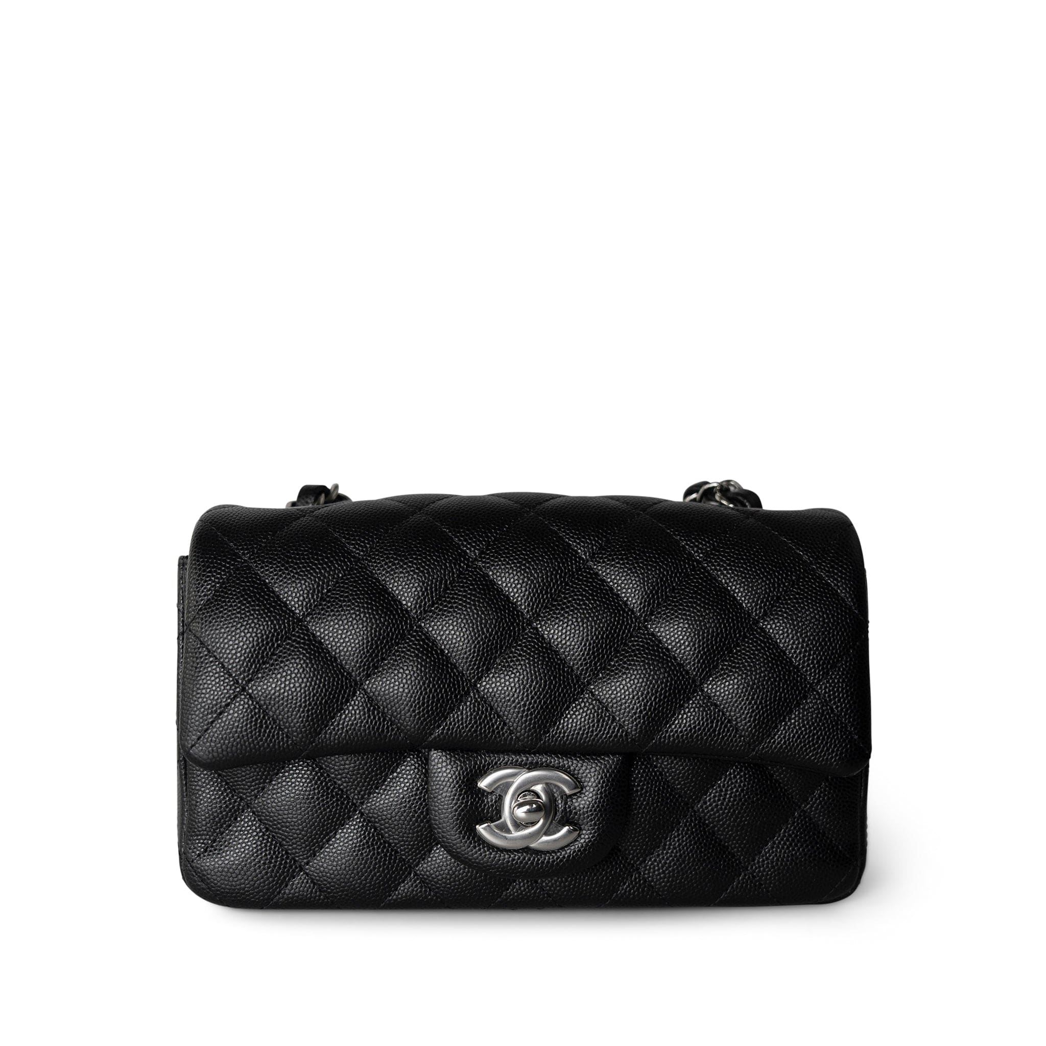 CHANEL Handbag Single flap / Black 17B Black Caviar Quilted Mini Rectangular Flap Silver Hardware - Redeluxe