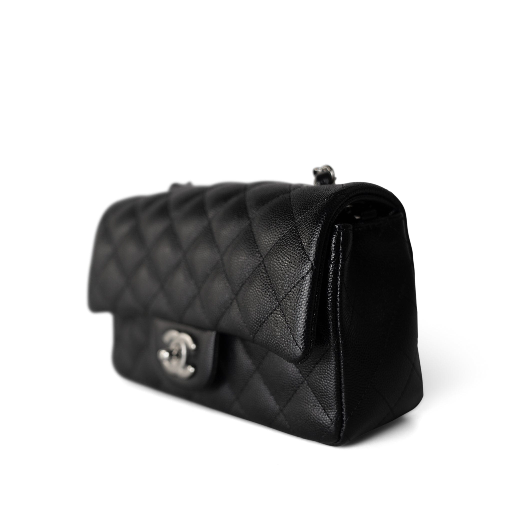 CHANEL Handbag Single flap / Black 17B Black Caviar Quilted Mini Rectangular Flap Silver Hardware - Redeluxe
