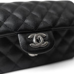 CHANEL Handbag Single flap / Black 17B Black Caviar Quilted Mini Rectangular Flap Silver Hardware - Redeluxe