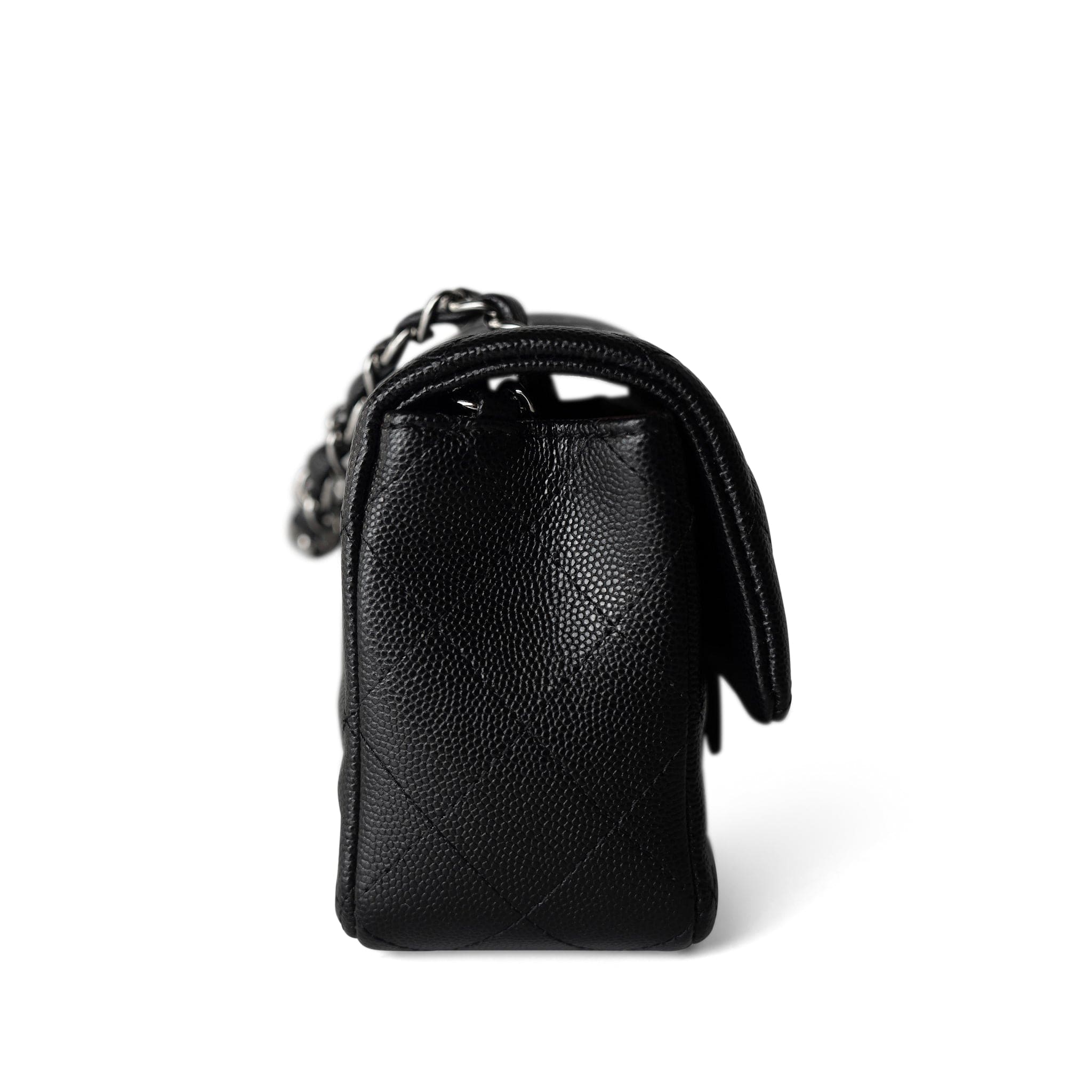 CHANEL Handbag Single flap / Black 17B Black Caviar Quilted Mini Rectangular Flap Silver Hardware - Redeluxe