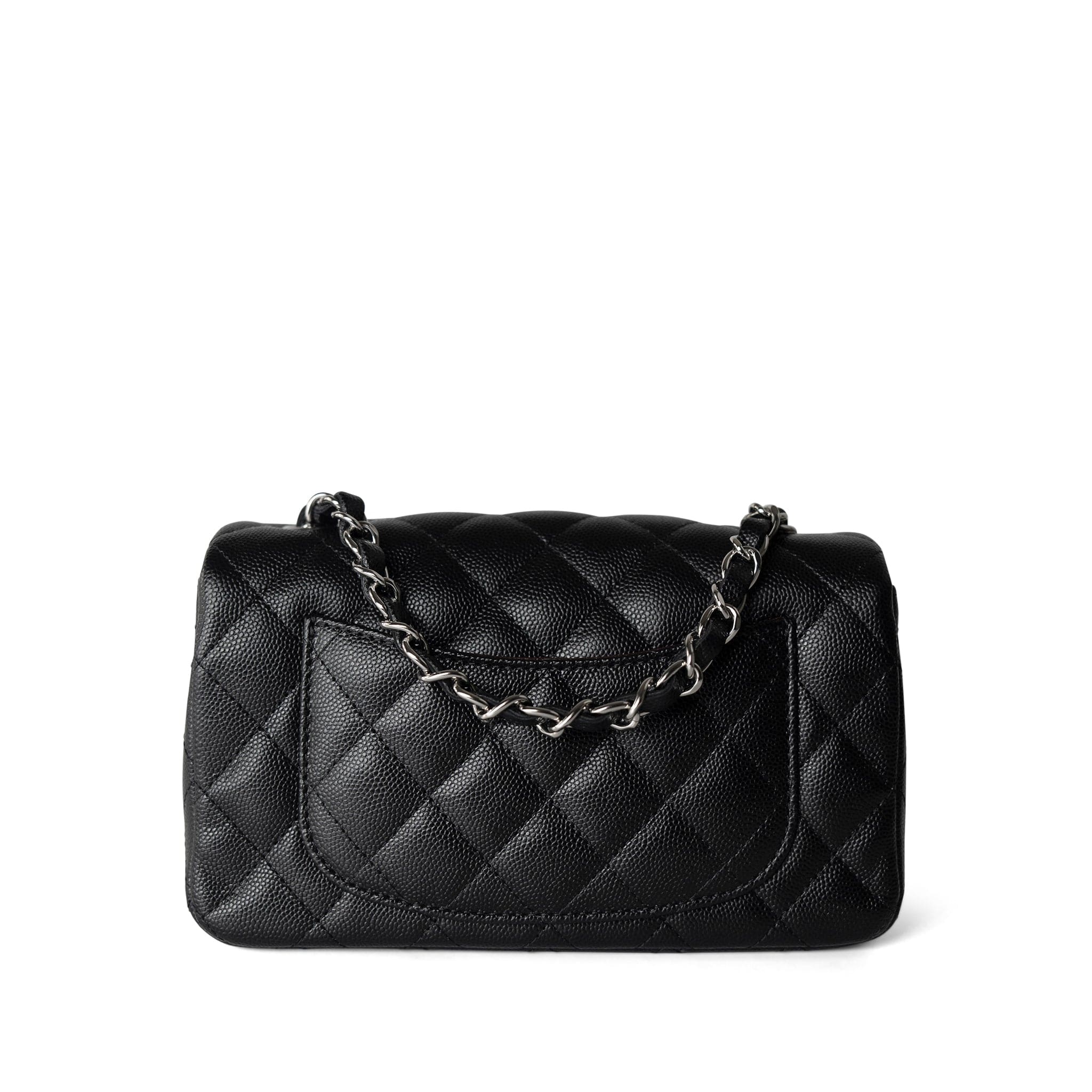 17B Black Caviar Quilted Mini Rectangular Flap Silver Hardware REDELUXE