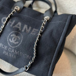 CHANEL Handbag Small Black Deauville Shopping Bag Silver Hardware - Redeluxe