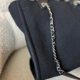 CHANEL Handbag Small Black Deauville Shopping Bag Silver Hardware - Redeluxe