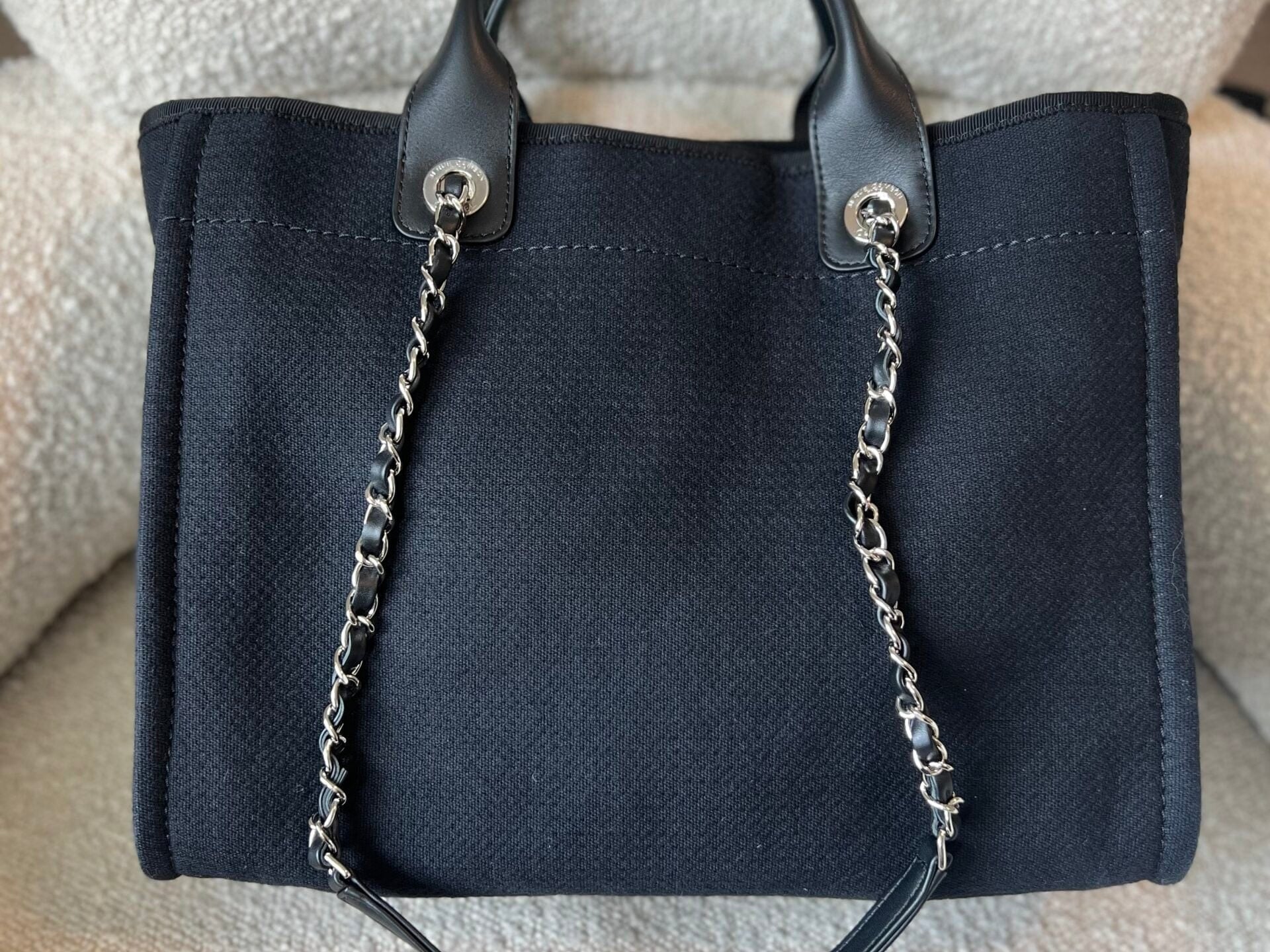 CHANEL Handbag Small Black Deauville Shopping Bag Silver Hardware - Redeluxe