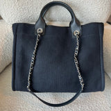 CHANEL Handbag Small Black Deauville Shopping Bag Silver Hardware - Redeluxe