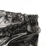 CHANEL Handbag So Black Calfskin Quilted Drawstring 22 Bag medium Black Hardware - Redeluxe