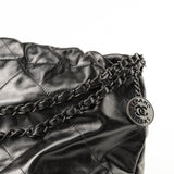 CHANEL Handbag So Black Calfskin Quilted Drawstring 22 Bag medium Black Hardware - Redeluxe
