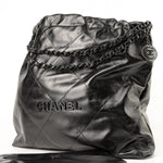 CHANEL Handbag So Black Calfskin Quilted Drawstring 22 Bag medium Black Hardware - Redeluxe