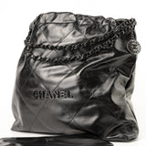 CHANEL Handbag So Black Calfskin Quilted Drawstring 22 Bag medium Black Hardware - Redeluxe