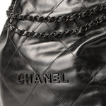 CHANEL Handbag So Black Calfskin Quilted Drawstring 22 Bag medium Black Hardware - Redeluxe