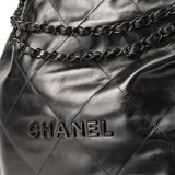 CHANEL Handbag So Black Calfskin Quilted Drawstring 22 Bag medium Black Hardware - Redeluxe