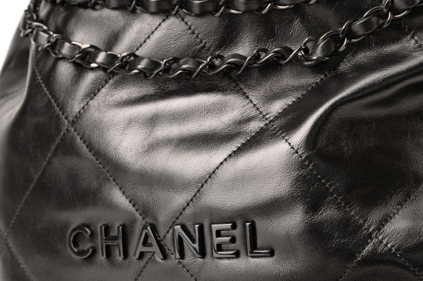 CHANEL Handbag So Black Calfskin Quilted Drawstring 22 Bag medium Black Hardware - Redeluxe