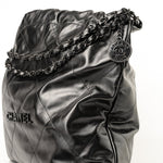 CHANEL Handbag So Black Calfskin Quilted Drawstring 22 Bag medium Black Hardware - Redeluxe