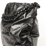 CHANEL Handbag So Black Calfskin Quilted Drawstring 22 Bag medium Black Hardware - Redeluxe