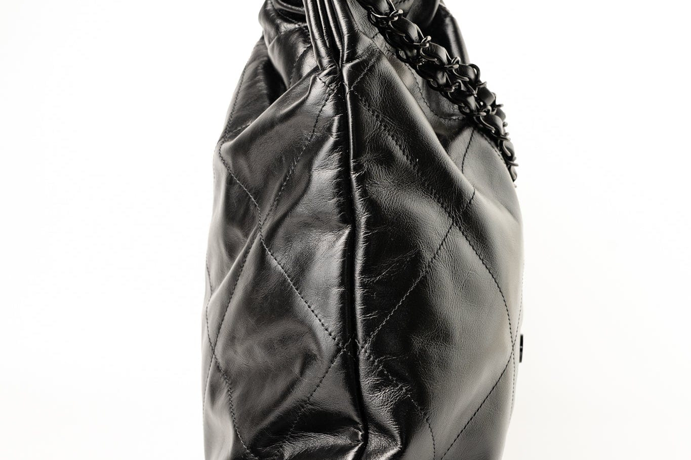 CHANEL Handbag So Black Calfskin Quilted Drawstring 22 Bag medium Black Hardware - Redeluxe